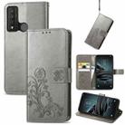 For TCL 20 XE Four-leaf Clasp Embossed Buckle Mobile Phone Leather Case(Gray) - 1