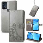 For TCL 20B Four-leaf Clasp Embossed Buckle Mobile Phone Leather Case(Gray) - 1