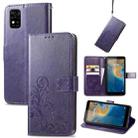 For ZTE Blade A31 Four-leaf Clasp Embossed Buckle Mobile Phone Leather Case(Purple) - 1