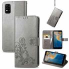 For ZTE Blade A31 Four-leaf Clasp Embossed Buckle Mobile Phone Leather Case(Gray) - 1