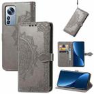 For Xiaomi 12 Pro Mandala Flower Embossed Horizontal Flip Leather Phone Case(Grey) - 1