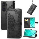 For Honor 60 Pro Mandala Flower Embossed Horizontal Flip Leather Phone Case(Black) - 1