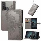 For TCL 20 XE Mandala Flower Embossed Horizontal Flip Leather Phone Case(Grey) - 1