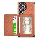 For Samsung Galaxy S22 Ultra 5G Carbon Fiber Magnetic Card Holder TPU+PU Case(Brown) - 1