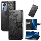 For Xiaomi 12 Pro Butterfly Love Flower Embossed Leather Phone Case(Black) - 1