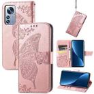 For Xiaomi 12 Pro Butterfly Love Flower Embossed Leather Phone Case(Rose Gold) - 1