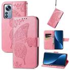 For Xiaomi 12 Pro Butterfly Love Flower Embossed Leather Phone Case(Pink) - 1