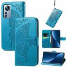 For Xiaomi 12 Pro Butterfly Love Flower Embossed Leather Phone Case(Blue) - 1