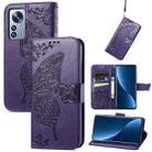 For Xiaomi 12 Pro Butterfly Love Flower Embossed Leather Phone Case(Dark Purple) - 1