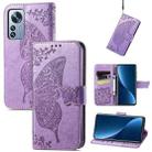 For Xiaomi 12 Pro Butterfly Love Flower Embossed Leather Phone Case(Light Purple) - 1