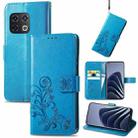 For OnePlus 10 Pro Four-leaf Clasp Embossed Leather Phone Case(Blue) - 1