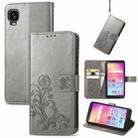 For TCL A509DL / A3 Four-leaf Clasp Embossed Leather Phone Case(Gray) - 1