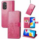 For Xiaomi Redmi Note 11S Four-leaf Clasp Embossed Buckle Leather Phone Case(Magenta) - 1