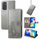 For Xiaomi Redmi Note 11S Four-leaf Clasp Embossed Buckle Leather Phone Case(Grey) - 1
