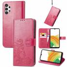 For Samsung Galaxy A13 4G Four-leaf Clasp Embossed Buckle Leather Phone Case(Rose Red) - 1