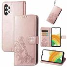 For Samsung Galaxy A13 4G Four-leaf Clasp Embossed Buckle Leather Phone Case(Rose Gold) - 1