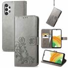 For Samsung Galaxy A13 4G Four-leaf Clasp Embossed Buckle Leather Phone Case(Grey) - 1