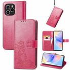 For Honor 60 SE Four-leaf Clasp Embossed Buckle Leather Phone Case(Magenta) - 1