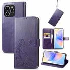 For Honor 60 SE Four-leaf Clasp Embossed Buckle Leather Phone Case(Purple) - 1