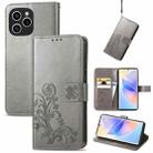 For Honor 60 SE Four-leaf Clasp Embossed Buckle Leather Phone Case(Grey) - 1