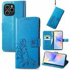 For Honor 60 SE Four-leaf Clasp Embossed Buckle Leather Phone Case(Blue) - 1