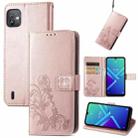 For Wiko Y82 Four-leaf Clasp Embossed Buckle Leather Phone Case(Rose Gold) - 1
