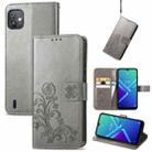 For Wiko Y82 Four-leaf Clasp Embossed Buckle Leather Phone Case(Gray) - 1