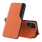 For OPPO Find X5 Side Display Flip Magnetic Leather Phone Case with Holder(Orange) - 1