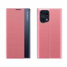 For OPPO Find X5 Side Display Magnetic Plain Cloth Leather Phone Case with Holder(Pink) - 1