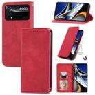 For Xiaomi Poco X4 Pro 5G Retro Skin Feel Magnetic Flip Leather Phone Case(Red) - 1