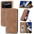 For Xiaomi Poco X4 Pro 5G Retro Skin Feel Magnetic Flip Leather Phone Case(Brown) - 1