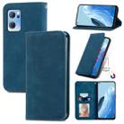 For OPPO Reno7 5G Retro Skin Feel Magnetic Horizontal Flip Leather Phone Case(Blue) - 1