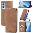 For OPPO Reno7 5G Retro Skin Feel Magnetic Horizontal Flip Leather Phone Case(Brown) - 1