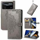 For Xiaomi Poco X4 Pro 5G Mandala Flower Embossed Flip Leather Phone Case(Gray) - 1