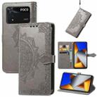 For Xiaomi Poco M4 Pro 4G Mandala Flower Embossed Flip Leather Phone Case(Gray) - 1