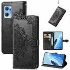 For OPPO Reno7 5G Mandala Flower Embossed Flip Leather Phone Case(Black) - 1