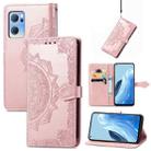 For OPPO Reno7 5G Mandala Flower Embossed Flip Leather Phone Case(Rose Gold) - 1
