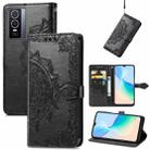 For vivo Y76 5G Mandala Flower Embossed Flip Leather Phone Case(Black) - 1