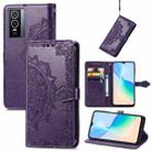 For vivo Y76 5G Mandala Flower Embossed Flip Leather Phone Case(Purple) - 1