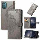 For Nokia G21 Mandala Flower Embossed Flip Leather Phone Case(Gray) - 1