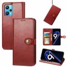 For OPPO Realme 9 Pro Retro Solid Color Buckle Leather Phone Case(Red) - 1