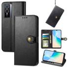 For vivo Y76 5G Retro Solid Color Buckle Leather Phone Case(Black) - 1