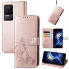 For Xiaomi Redmi K50 Pro Four-leaf Clasp Embossed Buckle Leather Phone Case(Rose Gold) - 1