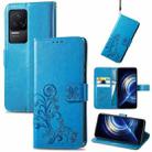 For Xiaomi Redmi K50 Pro Four-leaf Clasp Embossed Buckle Leather Phone Case(Blue) - 1