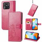 For Xiaomi Redmi 10C Four-leaf Clasp Embossed Buckle Leather Phone Case(Magenta) - 1