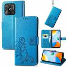 For Xiaomi Redmi 10C Four-leaf Clasp Embossed Buckle Leather Phone Case(Blue) - 1