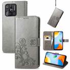 For Xiaomi Redmi 10C Four-leaf Clasp Embossed Buckle Leather Phone Case(Gray) - 1