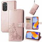 For Xiaomi Redmi Note 11 Pro 4G Global Four-leaf Clasp Embossed Buckle Leather Phone Case(Rose Gold) - 1