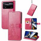 For Xiaomi Poco X4 Pro 5G Four-leaf Clasp Embossed Buckle Leather Phone Case(Magenta) - 1