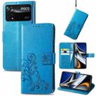 For Xiaomi Poco X4 Pro 5G Four-leaf Clasp Embossed Buckle Leather Phone Case(Blue) - 1